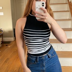 Intimately Free People Black and White Striped Mock Neck Tank Top